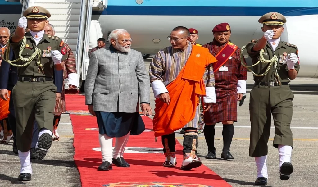 Prime Minister Narendra Modi arrives in Bhutan for a two-day political visit